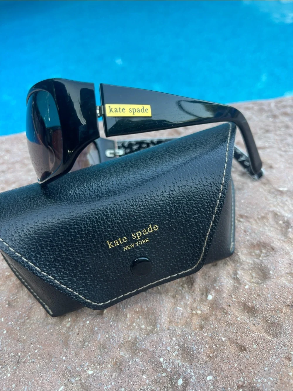 kate spade Black Gloss Sunglasses with Dark Blue Tint